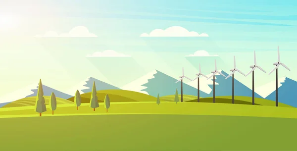 Beau paysage avec des éoliennes écologiques — Image vectorielle