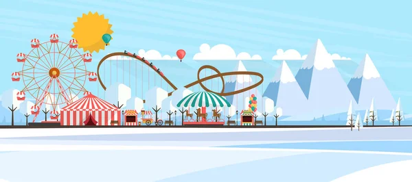 Amusement park at daytime in winter — Stock Vector