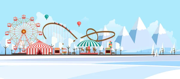 Parque de atracciones durante el día en invierno — Vector de stock