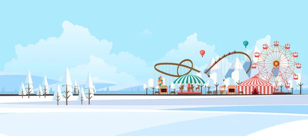 Parque de atracciones durante el día en invierno — Vector de stock