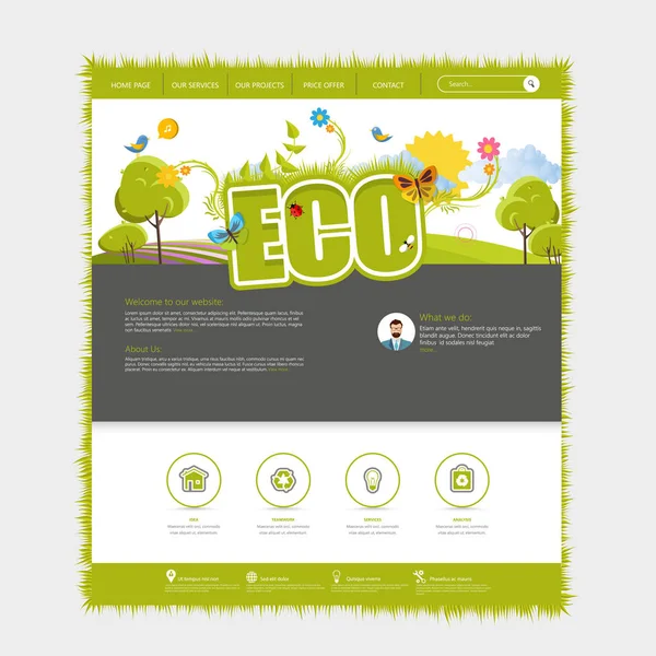 Verde colorido Eco página web plantilla — Vector de stock