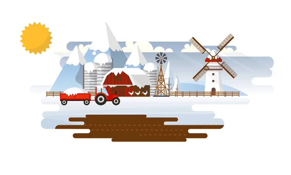 Paisaje de tierras agrícolas de invierno — Vector de stock