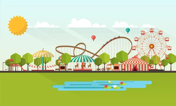 Lapos illusztrációja vidámpark — Stock Vector