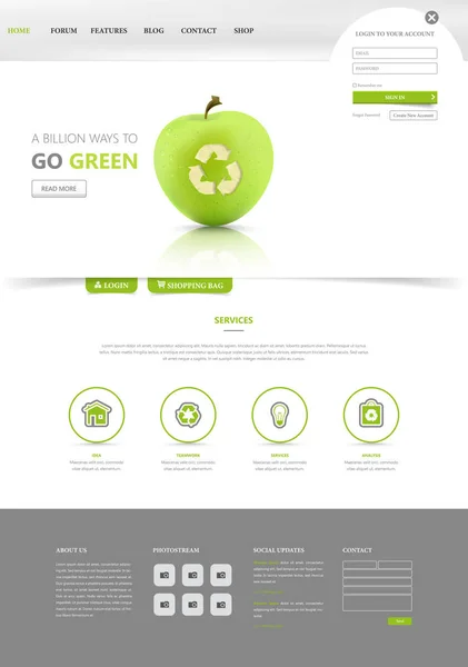 Eco Green Layout de Website — Vetor de Stock