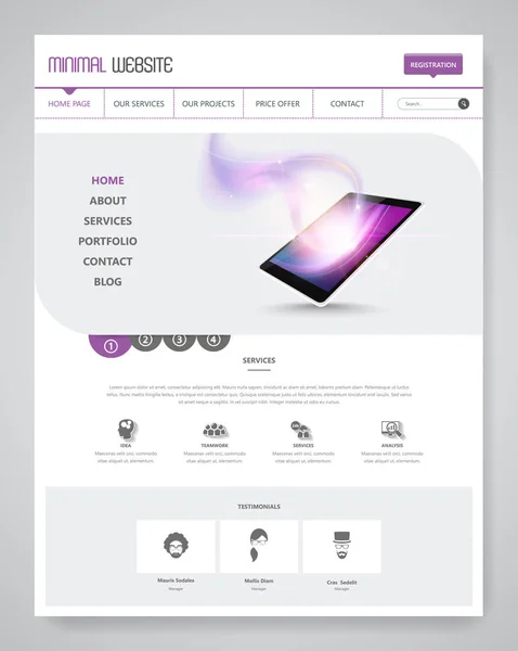 Minimalist Web sitesi arayüzü şablonu — Stok Vektör