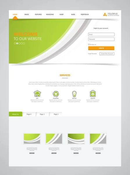 Plantilla de diseño web de una página — Vector de stock