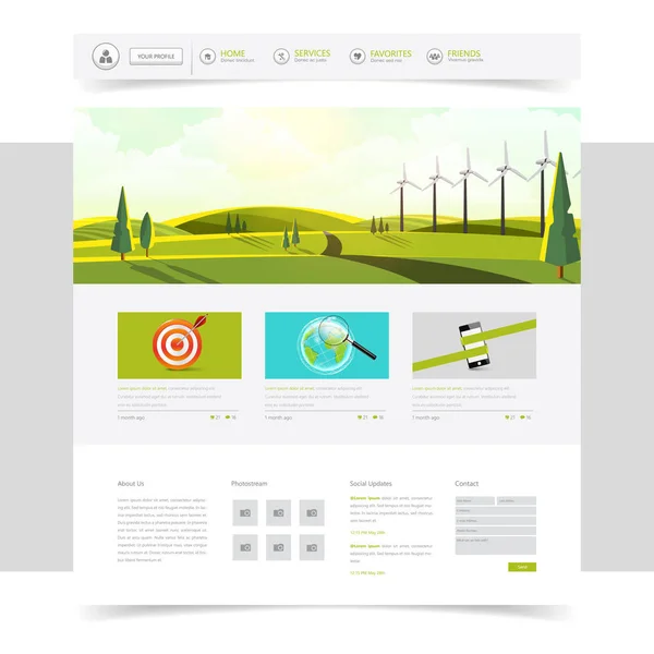 Webbplats mall och landskap huvud med vindkraftverk — Stock vektor