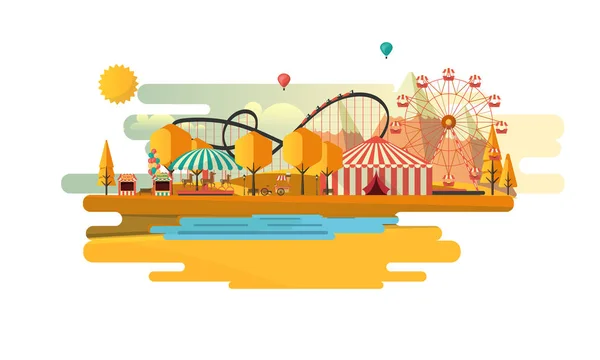 Amusement park at autumn — Stock Vector