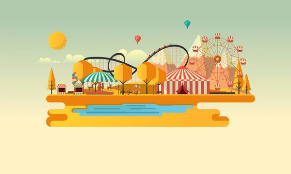 Amusement park at autumn — Stock Vector