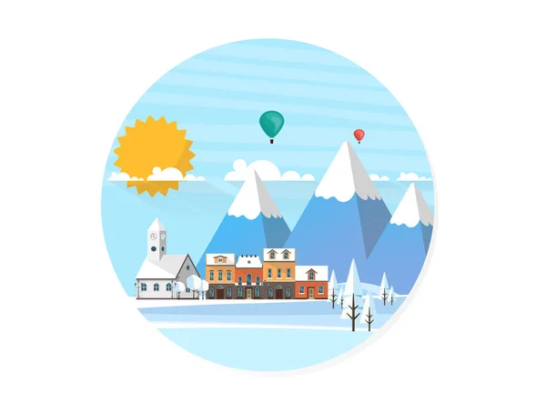 Pueblo de invierno paisaje — Vector de stock