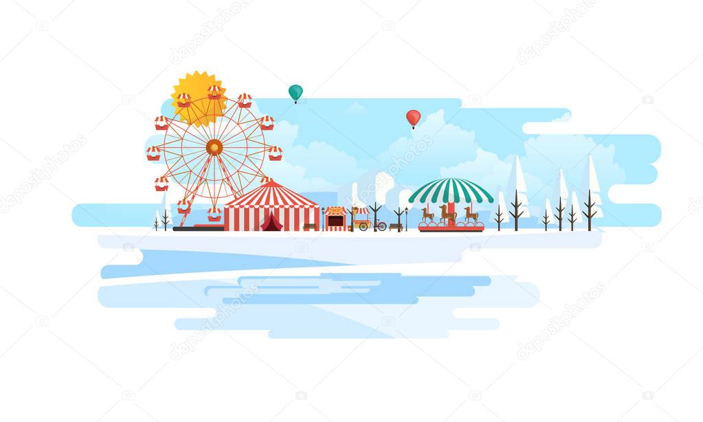 amusement park at daytime in winter