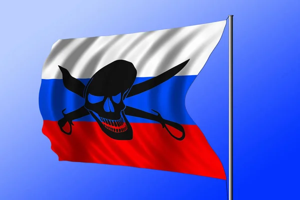Acenando bandeira pirata combinada com bandeira russa — Fotografia de Stock