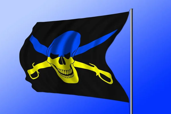 Waving pirate flag combined with Ukrainian flag
