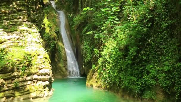 Wasserfall in der Schlucht chudo-krasotka, Sotschi, Russland — Stockvideo