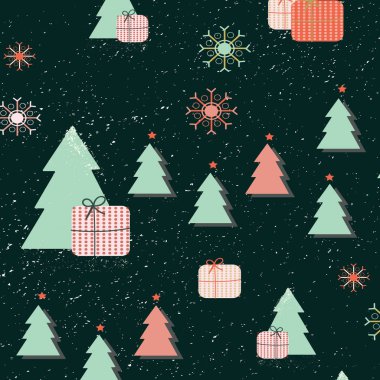 Kaprisli Noel şenlikli Dikişsiz desen özellikleri beyaz kar doku, dijital el motifleri, Noel çam, hediye, hediye ve kar taneleri çekilmiş