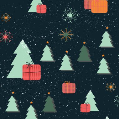 Kaprisli Noel şenlikli Dikişsiz desen özellikleri beyaz kar doku, dijital el motifleri, Noel çam, hediye, hediye ve kar taneleri çekilmiş