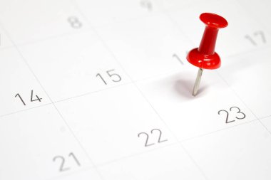 Bir takvim seçici odak ile 23 işlemeli kırmızı iğneleri