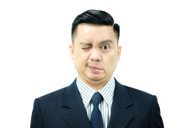 Sadece yarım yüz felci yakın gözlü Asyalı adam