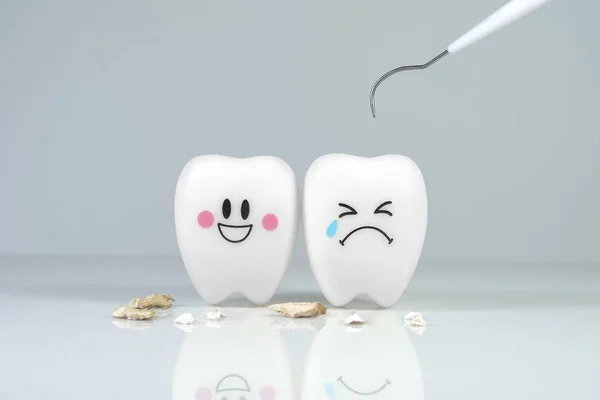 Dents Sourire Pleurer Émotion Avec Outil Plaque Dentaire Concept Soins — Photo
