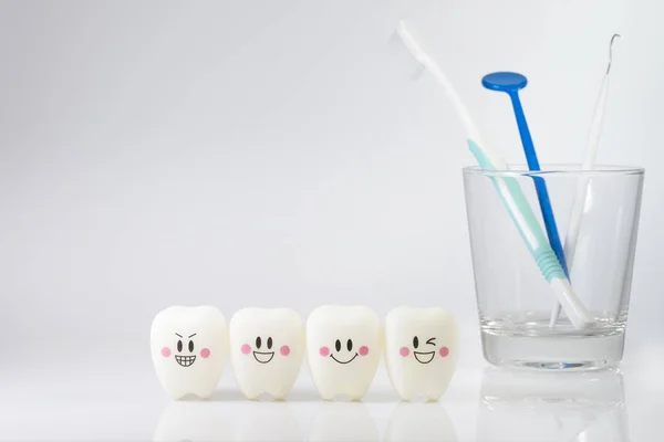 Toys Teeth Smiling Mood White Background Dental Care Concept — Stock Photo, Image