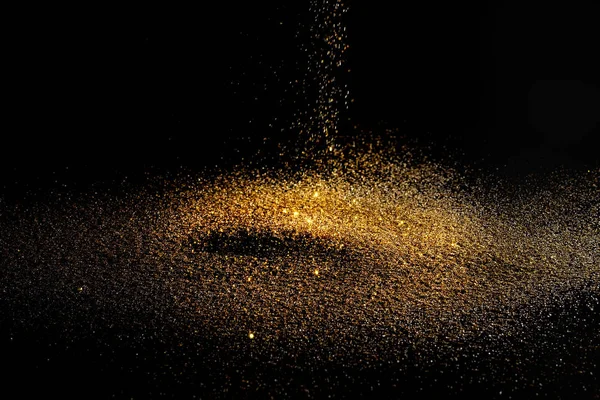 Espolvorear Polvo Oro Sobre Fondo Negro Con Espacio Copia — Foto de Stock