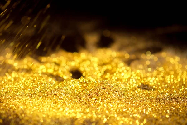 Polvilhe Ouro Glitter Fundo Preto Com Espaço Cópia — Fotografia de Stock