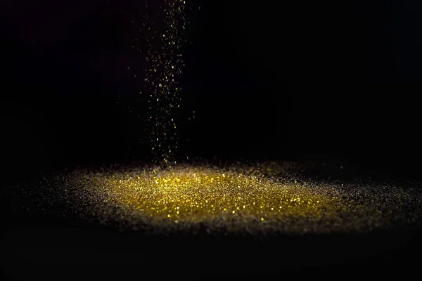 Sprinkle Glitter Χρυσό Σκόνη Μαύρο Φόντο Αντίγραφο Χώρο — Φωτογραφία Αρχείου