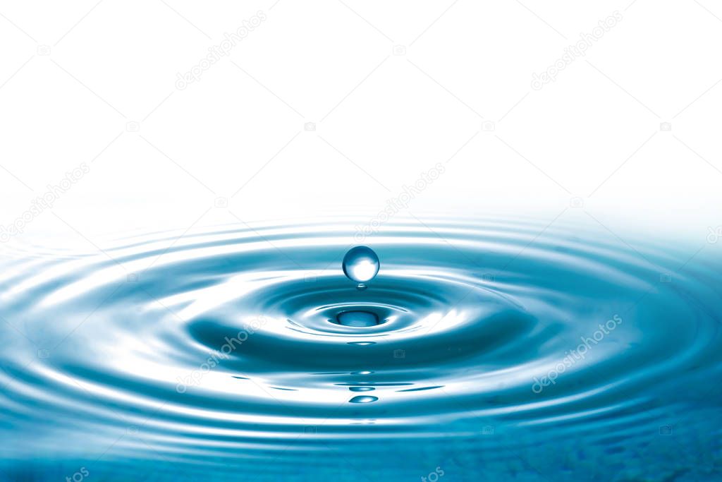Water splashing droplets with ripples, abstract blue waves