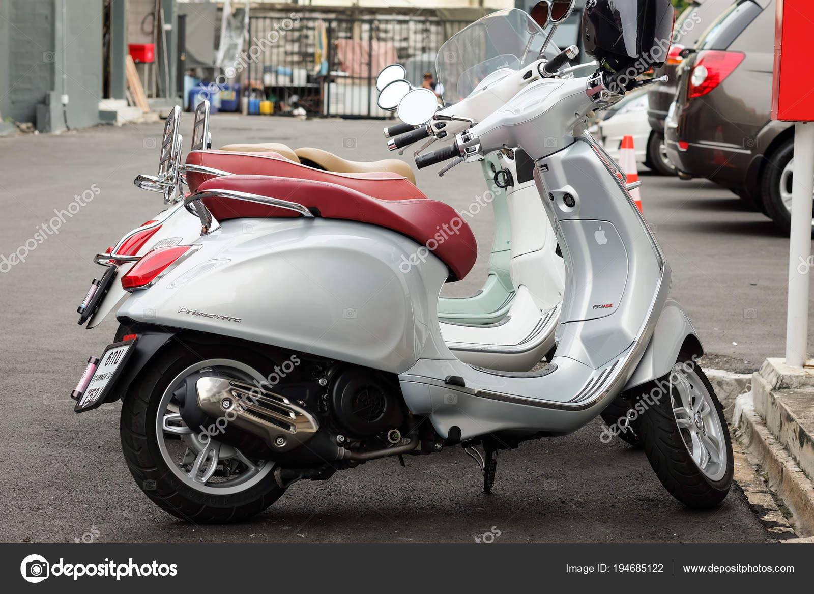 Bangkok Thailand September 2017 Three New Vespa Motorcycles Parked