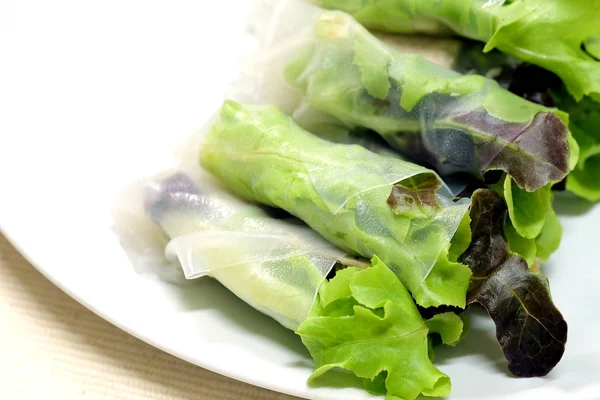 Salad Gulung Untuk Kesehatan Dengan Pohon Hijau Dan Sayuran Hidroponik — Stok Foto