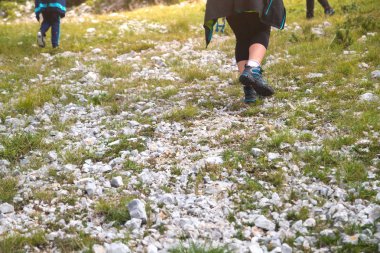 Grup yürüyüş, dağlarda yaz aylarında trekking yürüyüşçü