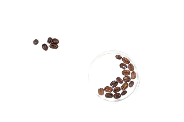 Coffee Beans Glass Milk White Background Top View — Stock Photo, Image