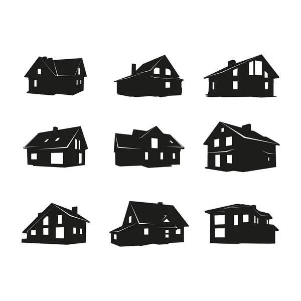 Conjunto de ícones vetoriais sobre o tema de casas particulares . — Vetor de Stock