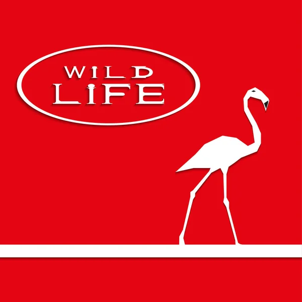 Flamingo op een rode achtergrond met het opschrift "wild life". Vectorillustratie. — Stockvector