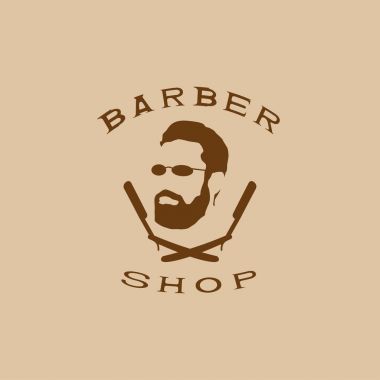 Bir adamın yüzüne sakal ve gözlük ile resmeden bir vektör çizim 2 jilet geçti. Logo erkek Kuaför.