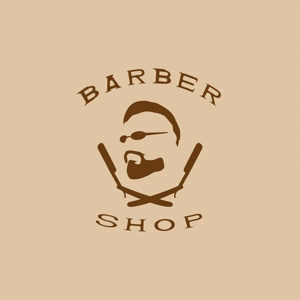Vektori kuva kuvaa miehen kasvot parta ja lasit yli kaksi ristissä partateriä. Miesten kampaajan logo: . — vektorikuva