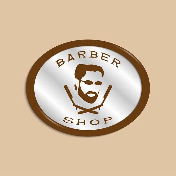 Illustration vectorielle représentant le visage d'un homme avec une barbe et des lunettes sur deux rasoirs croisés. Logo du coiffeur des hommes . — Image vectorielle