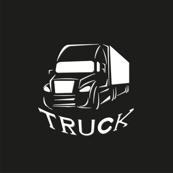 Lastbil. En ljus konventionella bilden på en svart bakgrund med inskriptionen ”truck”. Vektorillustration. — Stock vektor