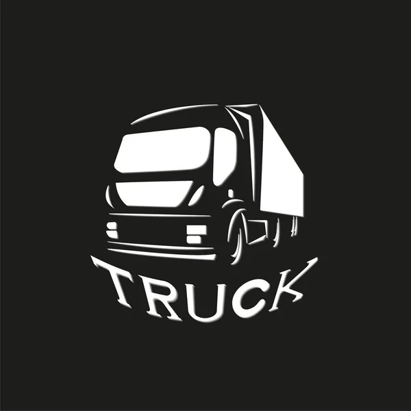Lastbil. En ljus konventionella bilden på en svart bakgrund med inskriptionen ”truck”. Vektorillustration. — Stock vektor
