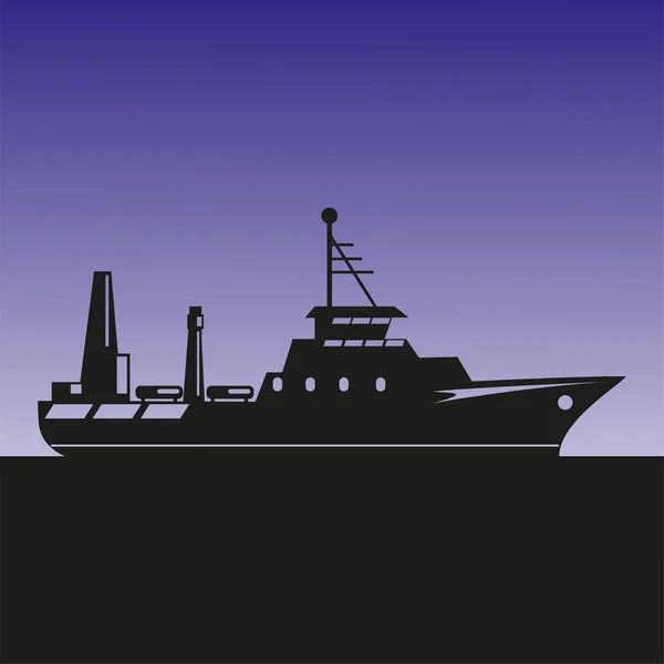 夕方の空の背景の海船のシルエット。ベクトル図. — ストックベクタ