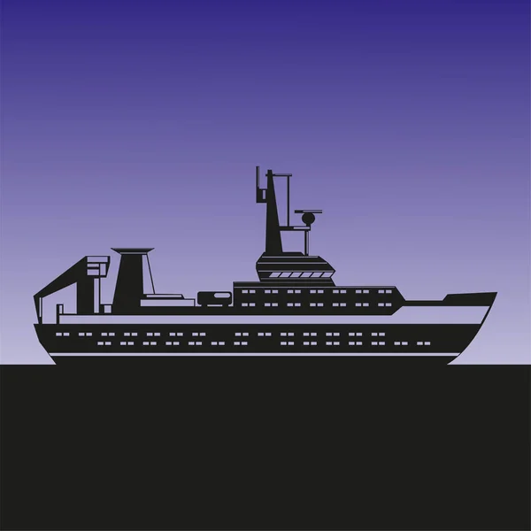 Silueta de un barco de mar sobre el fondo del cielo nocturno. Ilustración vectorial . — Vector de stock