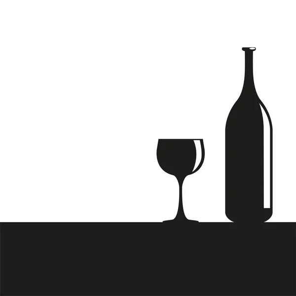 A bottle of wine and a glass. Vector icon in two colors. Black and white. — Stock Vector