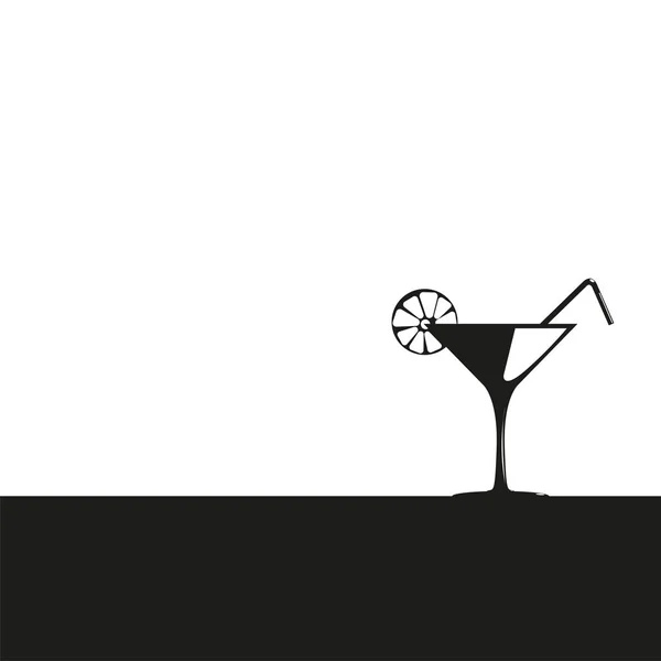 Cocktailglas mit einem Cocktail und einem Stück Zitrone. Vektorsymbol in zwei Farben. schwarz-weiß. — Stockvektor