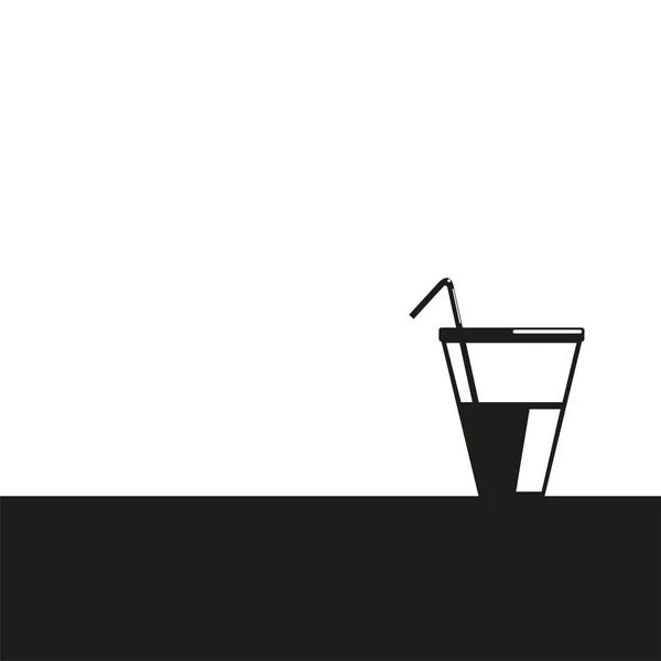Drink in een plastic beker met een rietje. Vector pictogram in twee kleuren. Zwart-wit. — Stockvector
