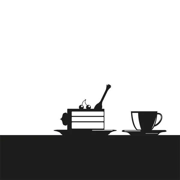 Çok kolay bir kaşık ve bir fincan çay. Vektör simgesi iki renk. Siyah ve beyaz. — Stok Vektör