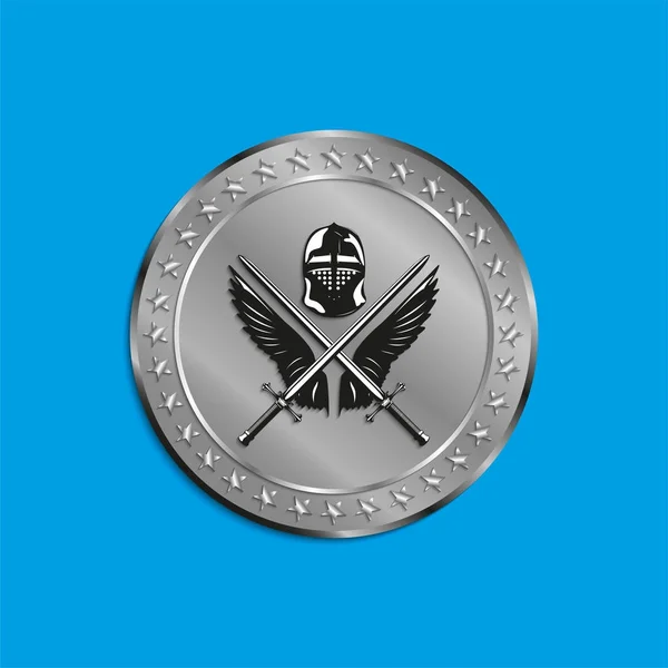 Образ Медалей Крыльями Птицы Два Скрещенных Меча Боевой Шлем Векторная — стоковый вектор