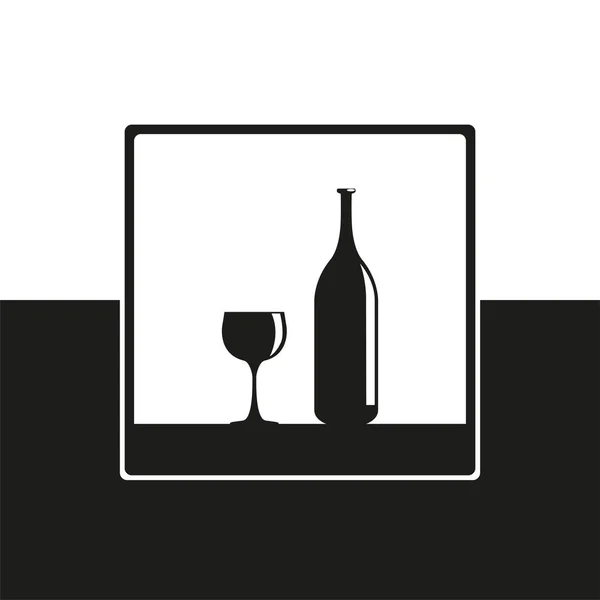 Бутылку Вина Бокал Векторная Иконка Черно Белом Виде — стоковый вектор