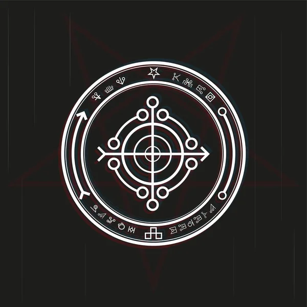 Magisch Symbool Een Cirkel Een Zwarte Achtergrond Zwart Witte Vector — Stockvector