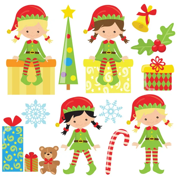 Christmas elf vector cartoon illustration — Stock Vector