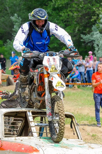 Enduro moto cross rider on a track — Stock Photo, Image